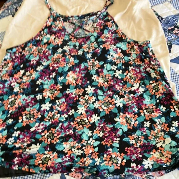 Maurices Floral Tank Top - Teal, Black, Blue, Coral, Purple - Picture 2 of 5